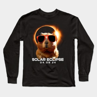 Celestial Capybara Eclipse: Trendy Tee for Capybara Enthusiasts and Eclipses Long Sleeve T-Shirt